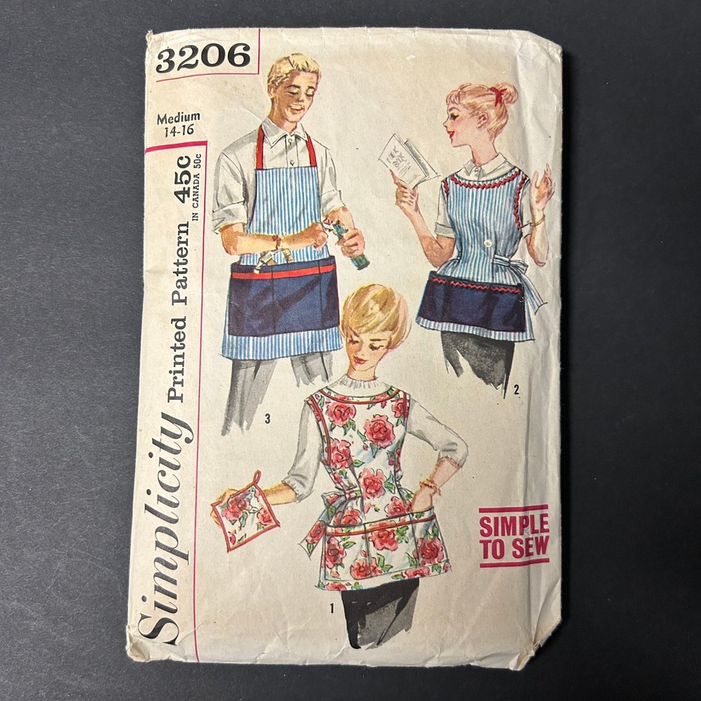 Vintage 50's Simplicity 3206 Cobbler Apron Potholder Pattern Medium 14-16 Retro